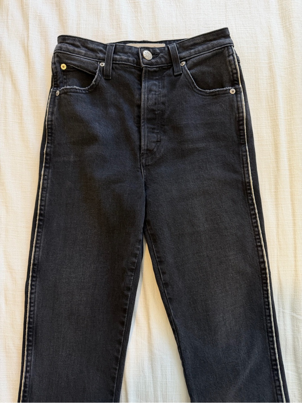 AMO Chloe Crop With Piping Black with White Sidestripe Size 26 - Picture 3 of 10